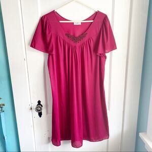 Vintage Vanity Fair Short Sleeve Dress V-Neck  Slip Dress Lace Accent Size M